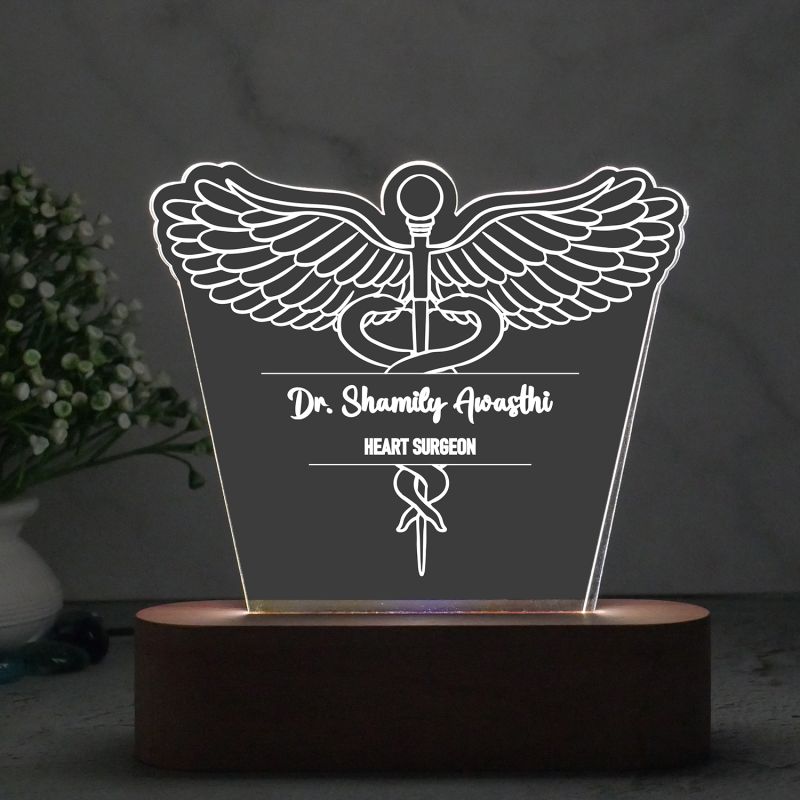 Personalized Doctor Lamp with Name & Logo  Lamp with Multicolored Light (Heart Surgeon)